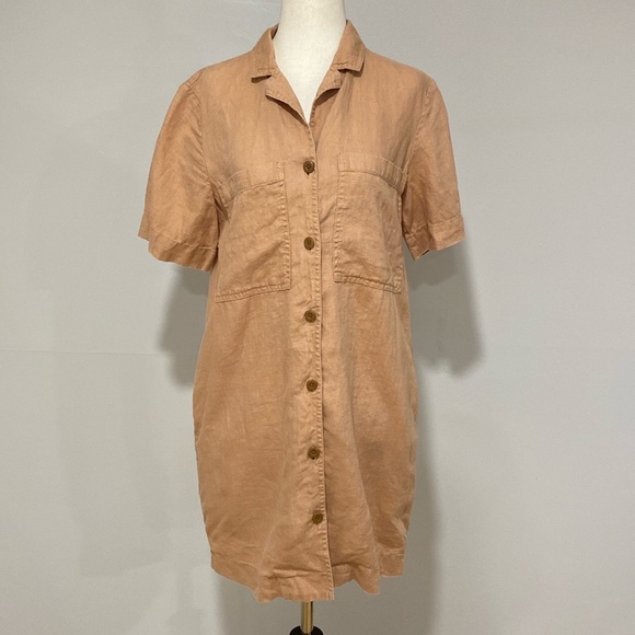 Everlane Linen Notch Collar Short Sleeve Shirt Dress - Picture 6 of 10